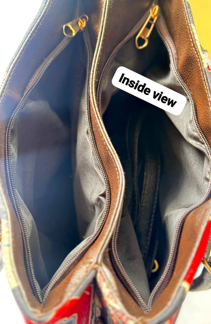 Black and Red Rajastani Print Double Partition Tote Bag